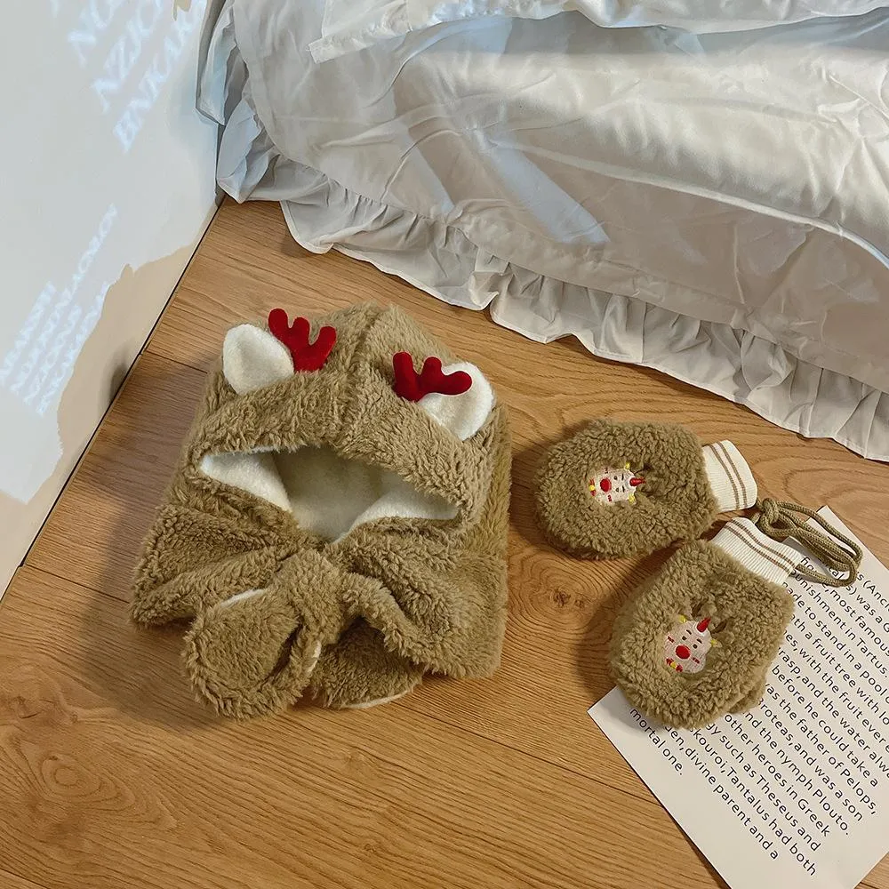 Autumn and winter Christmas children's hat scarf one glove set  Circumference 19.7-20.5inch