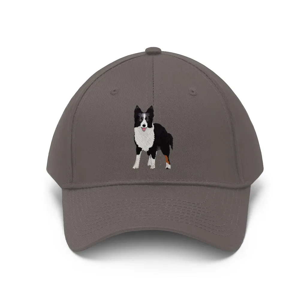 Border Collie Unisex Twill Hat, 10 Colors, One Size, 100% Cotton Twill, Adjustable Velcro, FREE Shipping, Made in the USA!!
