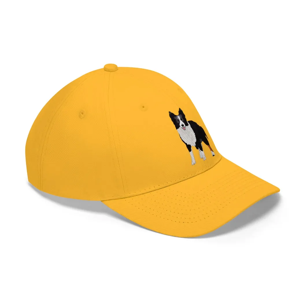 Border Collie Unisex Twill Hat, 10 Colors, One Size, 100% Cotton Twill, Adjustable Velcro, FREE Shipping, Made in the USA!!