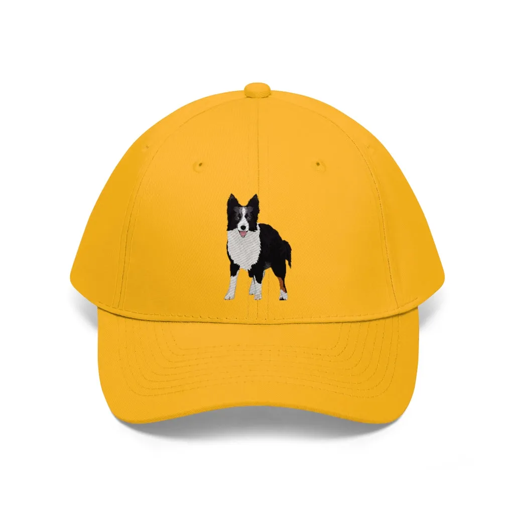 Border Collie Unisex Twill Hat, 10 Colors, One Size, 100% Cotton Twill, Adjustable Velcro, FREE Shipping, Made in the USA!!