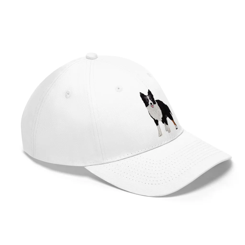 Border Collie Unisex Twill Hat, 10 Colors, One Size, 100% Cotton Twill, Adjustable Velcro, FREE Shipping, Made in the USA!!