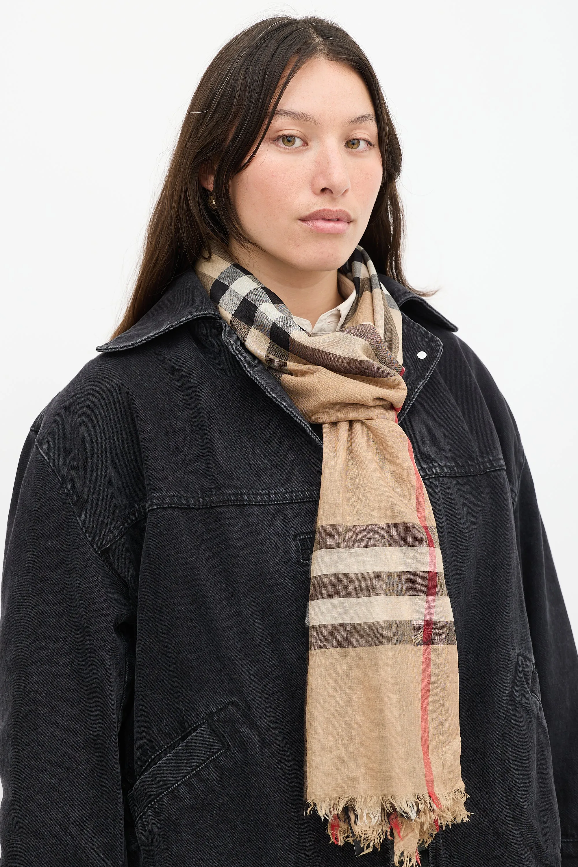 Brown & Multicolour Lightweight Woven Nova Check Scarf
