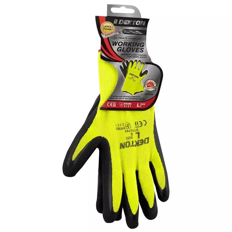 Dekton Comfort Grip Latex Coated Hi Vis Working Gloves Large - Case of 12
