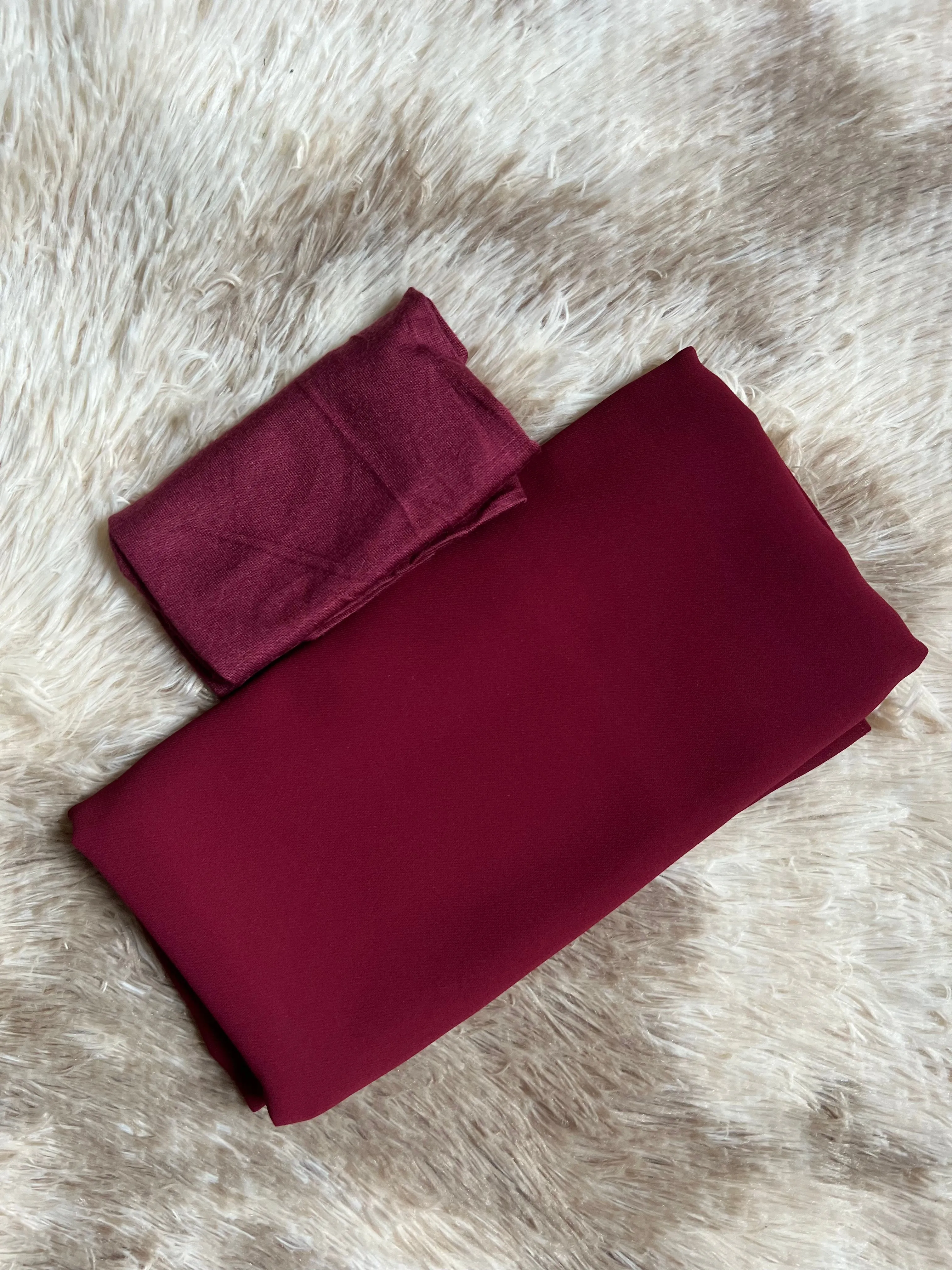 KOREAN CHIFFON HIJAB WITH MATCHING INNER CAP -  BURGUNDY