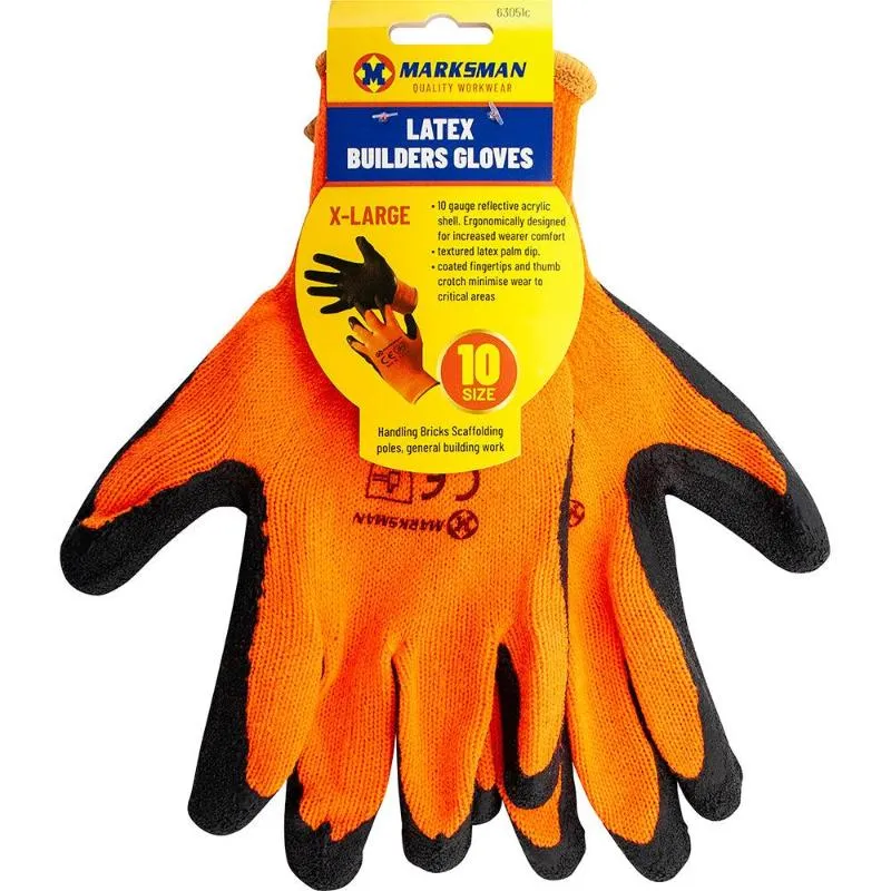 Latex Gloves Builders Grip Size 10 - Case of 12