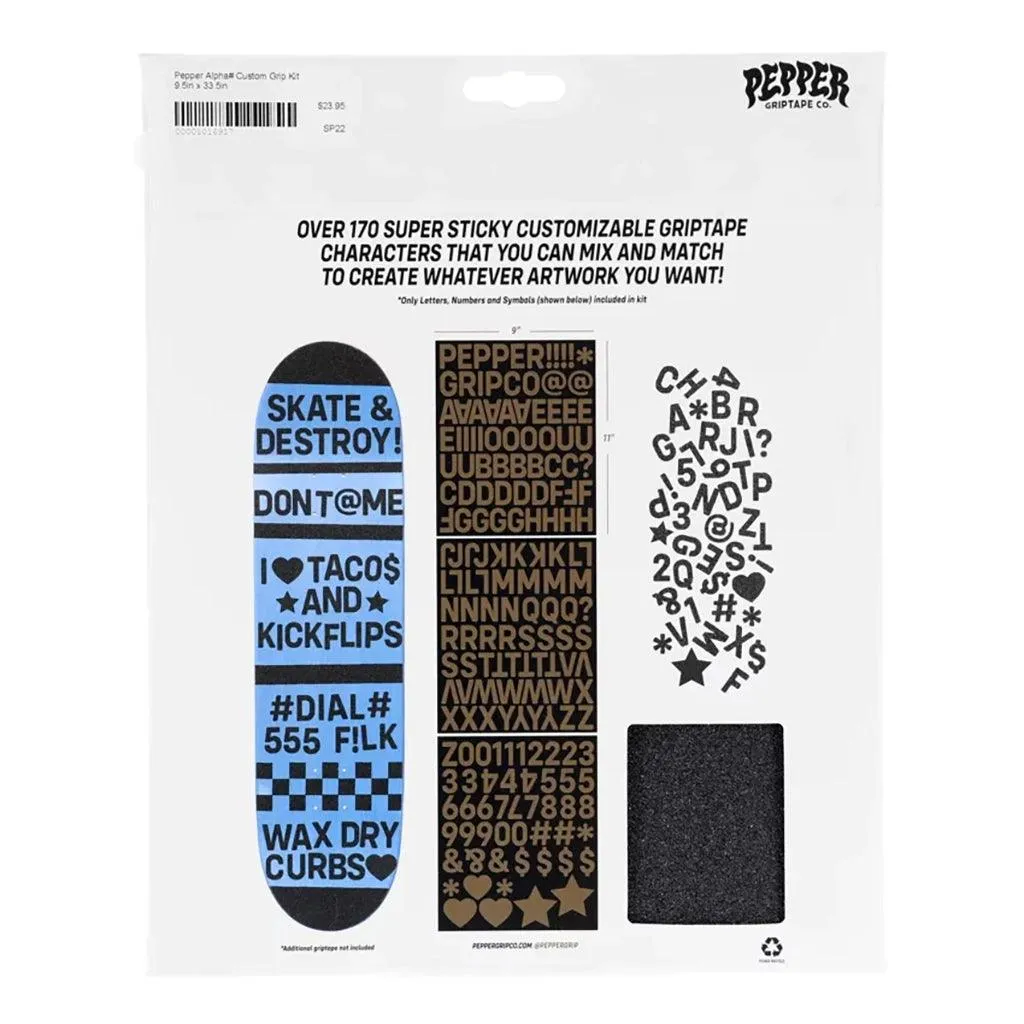 Pepper Alphanumeric Custom 9.5in Skateboard Grip Tape Kit
