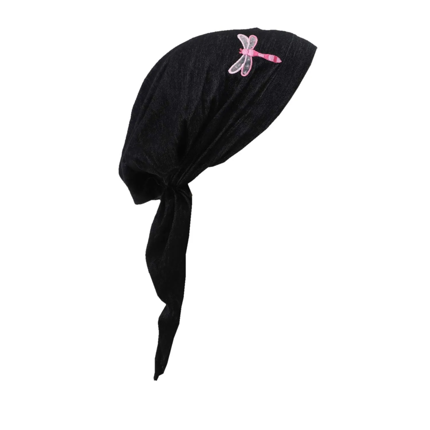 Pretied Bandana Cancer Scarf with Light Pink Dragonfly