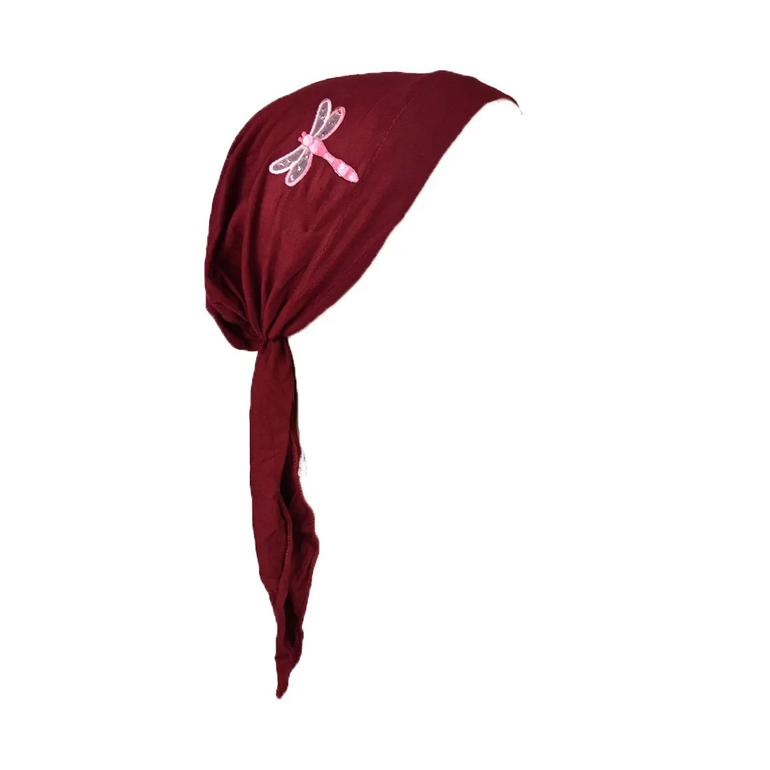 Pretied Bandana Cancer Scarf with Light Pink Dragonfly