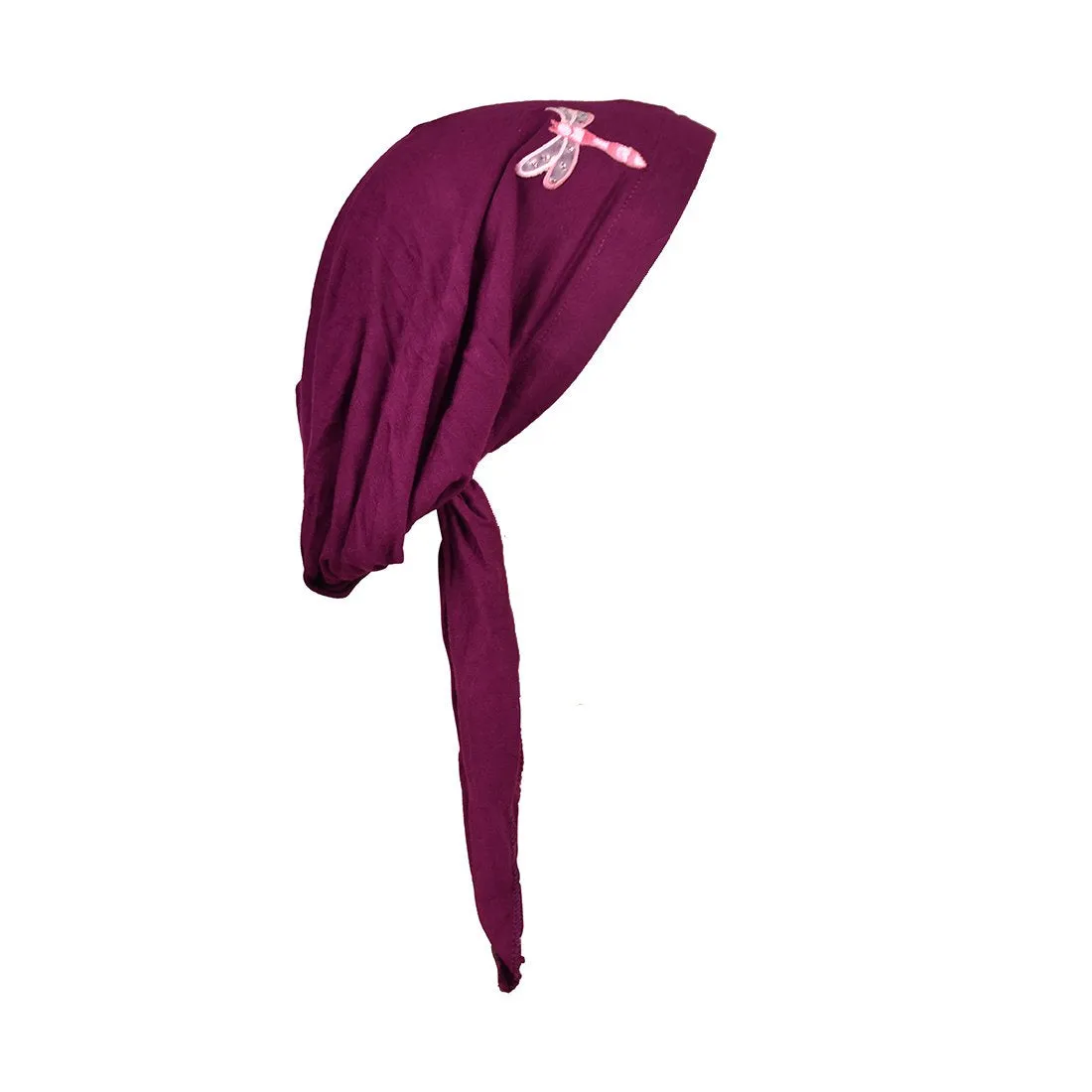 Pretied Bandana Cancer Scarf with Light Pink Dragonfly