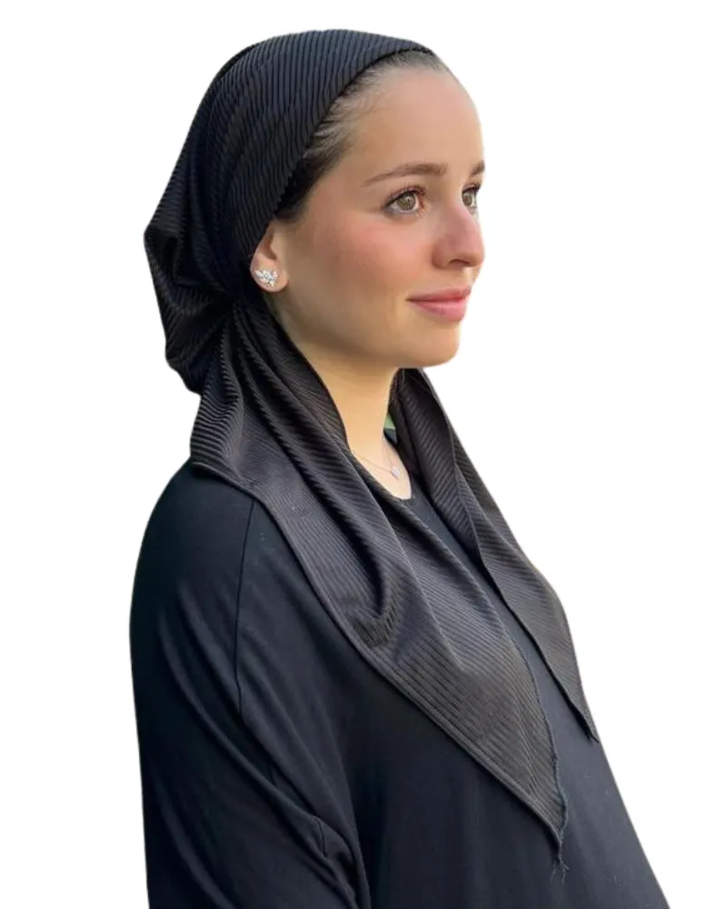 Scarf Bar Classic Jersey Ribbed Black Pre-Tied Bandanna with Full Grip