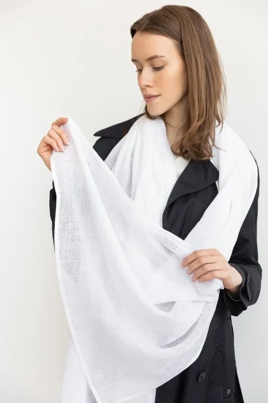 White linen lightweight scarf